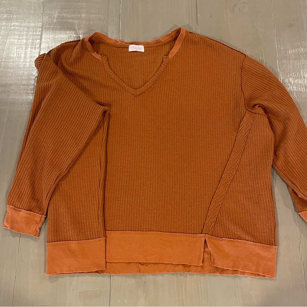Pink Lily Warm Terracotta V-Neck Sweater